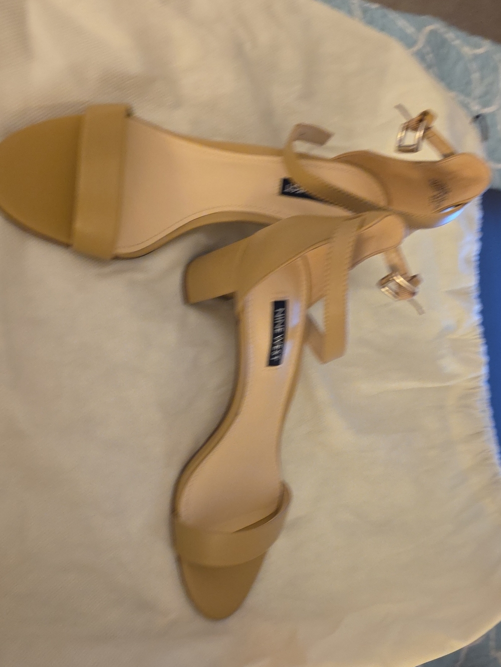 Nine West Beige Ankle-Strap Block Heel Sandals, Never Used
